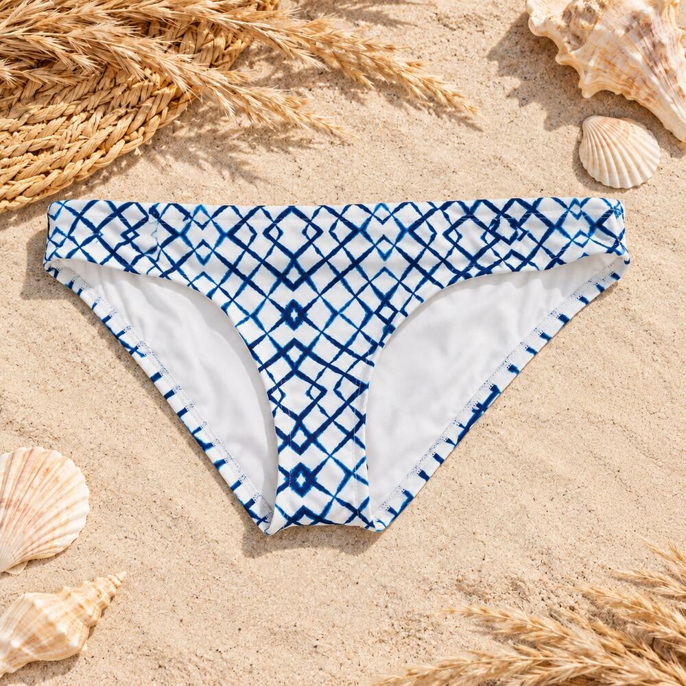 New A Che Brinna Bikini Bottom Viceroy Blue White Geometric Swimwear Large